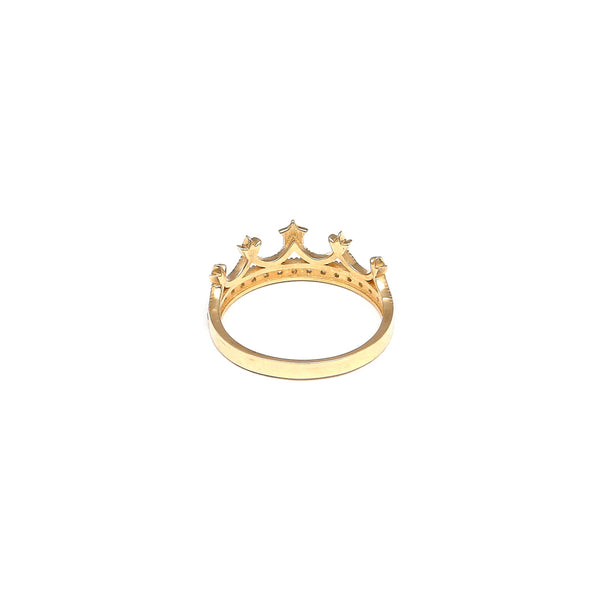 Anillo diseño especial motivo corona con circonias en oro amarillo 14 kilates.