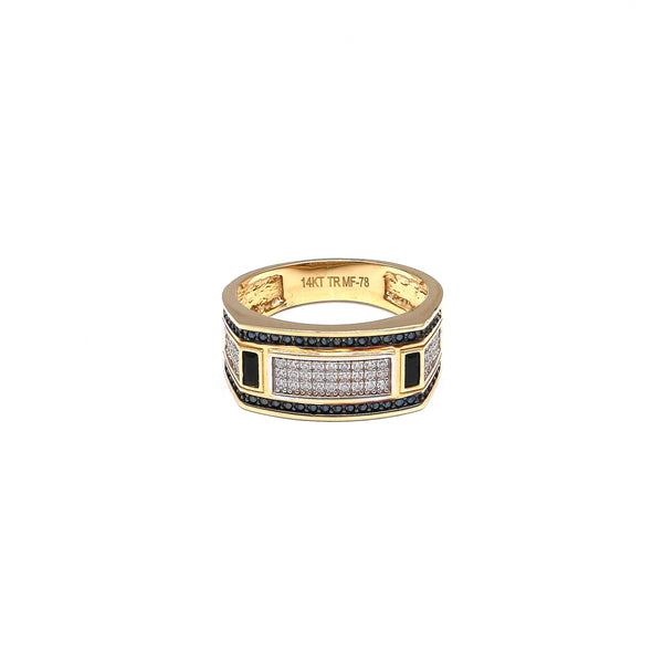 Anillo estilizado con sintéticos en oro amarillo 14 kilates.