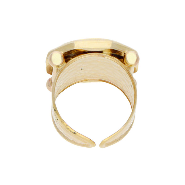 Anillo abierto motivo mujer en oro amarillo 14 kilates.