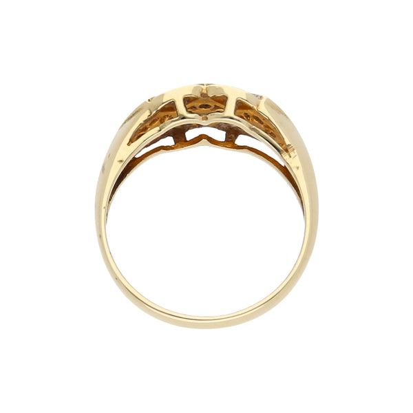 Anillo diseño especial con sintéticos en oro amarillo 14 kilates.