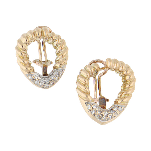 Aretes torzales con diamantes en oro amarillo 14 kilates.