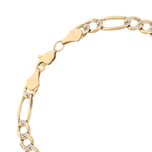 Pulsera de tres eslabones por uno platinados en oro amarillo 14 kilates.