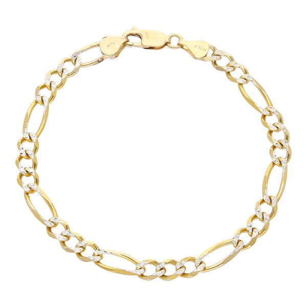 Pulsera de tres eslabones por uno platinados en oro amarillo 14 kilates.