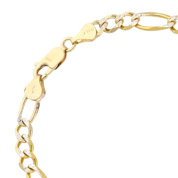 Pulsera de tres eslabones por uno platinados en oro amarillo 14 kilates.