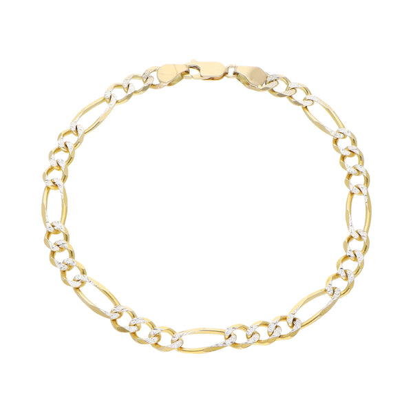 Pulsera de tres eslabones por uno platinados en oro amarillo 14 kilates.