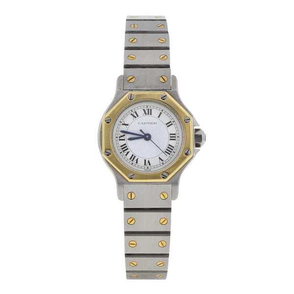 Reloj Cartier para dama modelo Santos Cartier Octagon vistas en oro amarillo 18 kilates.