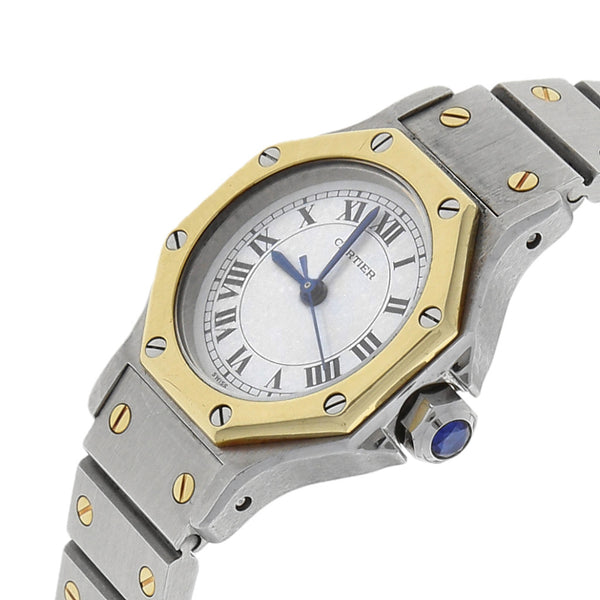 Reloj Cartier para dama modelo Santos Cartier Octagon vistas en oro amarillo 18 kilates.