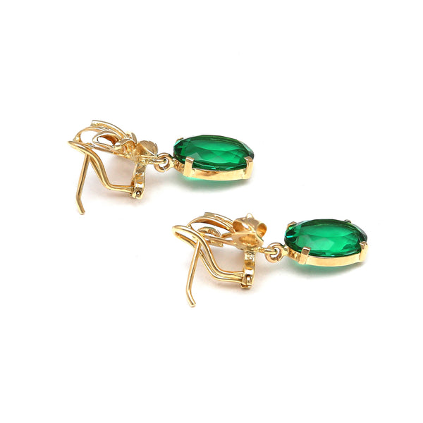 Aretes articulados motivo hojas con obsidianas verdes y circonias en oro amarillo 14 kilates.