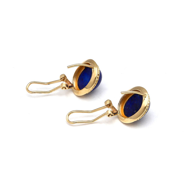 Juego de anillo y aretes diseño especial con lapislazuli en oro amarillo 14 kilates.