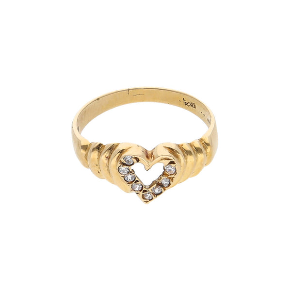 Anillo calado motivo corazón con circonias en oro amarillo 14 kilates.