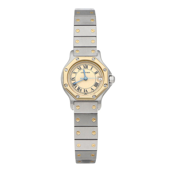 Reloj Cartier para dama modelo Santos Octagon con vistas en oro amarillo 18 kilates.