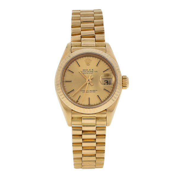 Reloj Rolex para dama modelo Oyster Perpetual DateJust en oro amarillo 18 kilates.