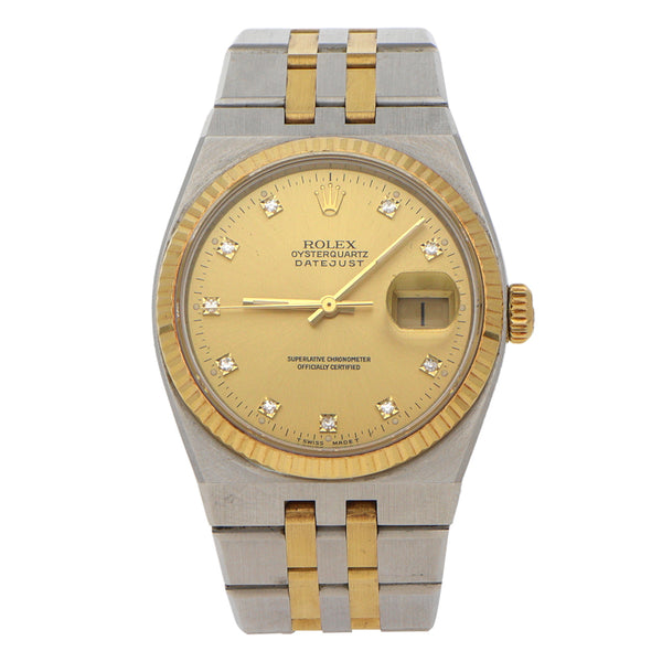 Reloj Rolex para caballero modelo Oyster Quartz DateJust vistas en oro amarillo 18 kilkates.