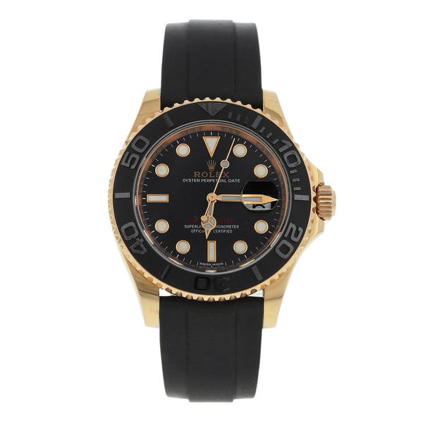 Reloj Rolex para caballero modelo Oyster Perpetual Date Yacht-Master caja en oro rosa 18 kilates correa caucho.