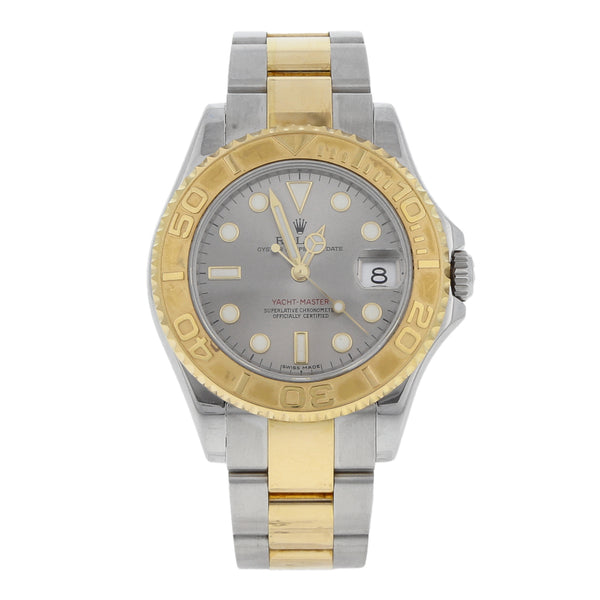 Reloj Rolex para dama modelo Oyster Perpetual Date Yacht Master vistas en oro amarillo 18 kilates.