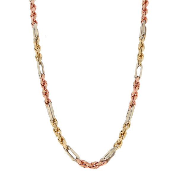 Collar eslabón combinado en oro tres tonos 14 kilates.