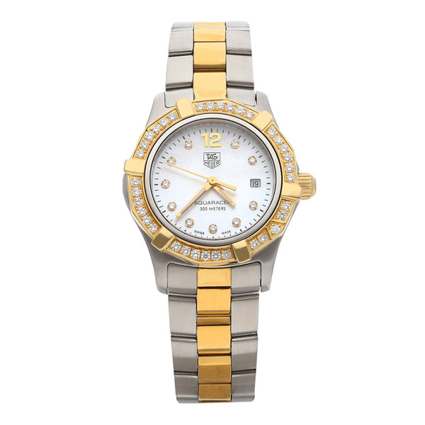 Reloj Tag Heuer para dama modelo Aquarecer vistas en oro amarillo 18 kilates.