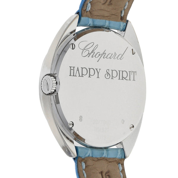 Reloj Chopard para dama modelo Happy Spirit caja en oro blanco 18 kilates.