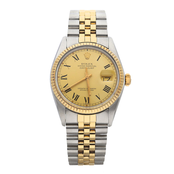 Reloj Rolex para caballero modelo Oyster Perpetual DateJust vistas en oro amarillo 14 kilates.