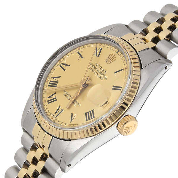 Reloj Rolex para caballero modelo Oyster Perpetual DateJust vistas en oro amarillo 14 kilates.