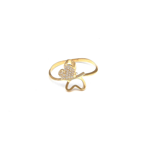 Anillo estilizado motivo mariposa con circonias en oro amarillo 14 kilates.