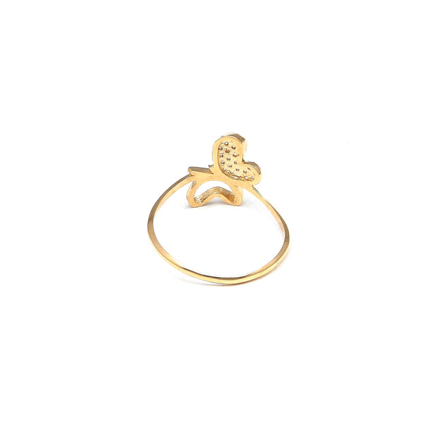 Anillo estilizado motivo mariposa con circonias en oro amarillo 14 kilates.