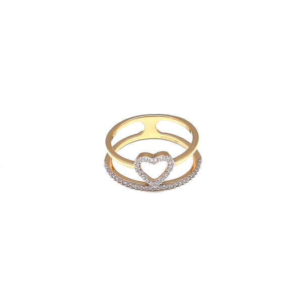 Anillo calado motivo corazón con circonias en oro amarillo 14 kilates.