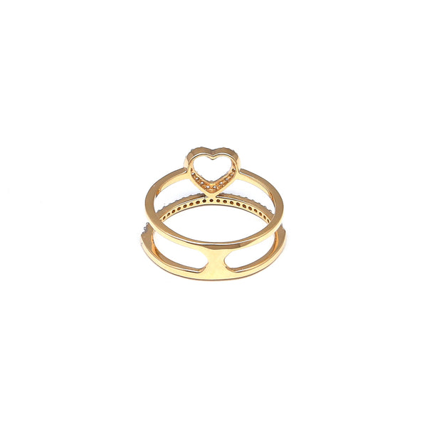 Anillo calado motivo corazón con circonias en oro amarillo 14 kilates.