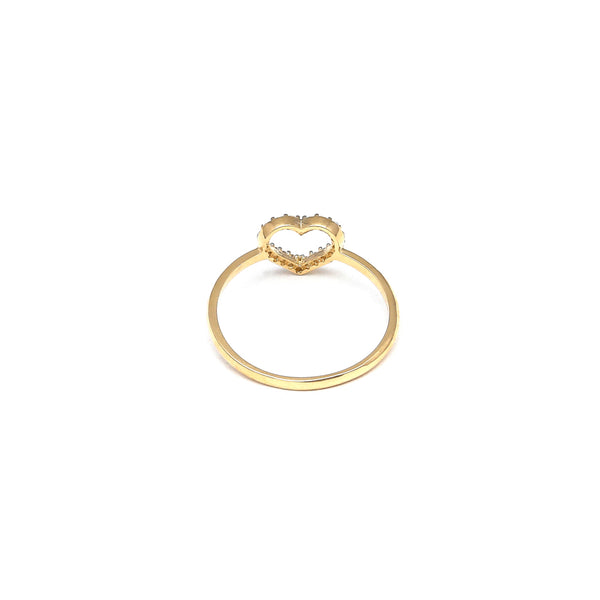 Anillo calado motivo corazón con circonias en oro amarillo 14 kilates.