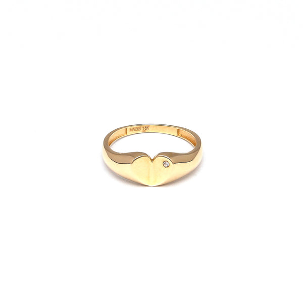 Anillo estilizado motivo corazón con circonias en oro amarillo 14 kilates.