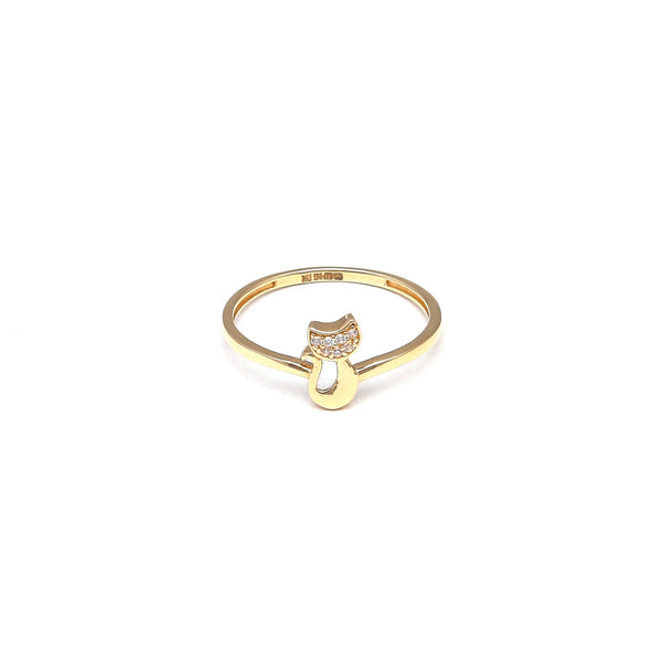 Anillo calado motivo gato con circonias en oro amarillo 14 kilates.