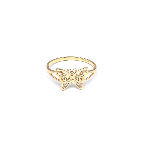 Anillo diseño especial motivo mariposa en oro amarillo 14 kilates.