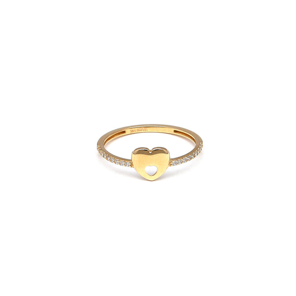 Anillo diseño especial motivo corazón con circonias en oro amarillo 14 kilates.