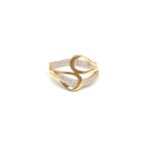 Anillo estilizado con circonias en oro amarillo 14 kilates.