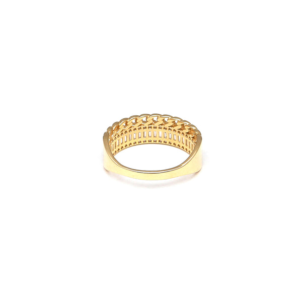 Anillo estilizado con circonias en oro amarillo 14 kilates.