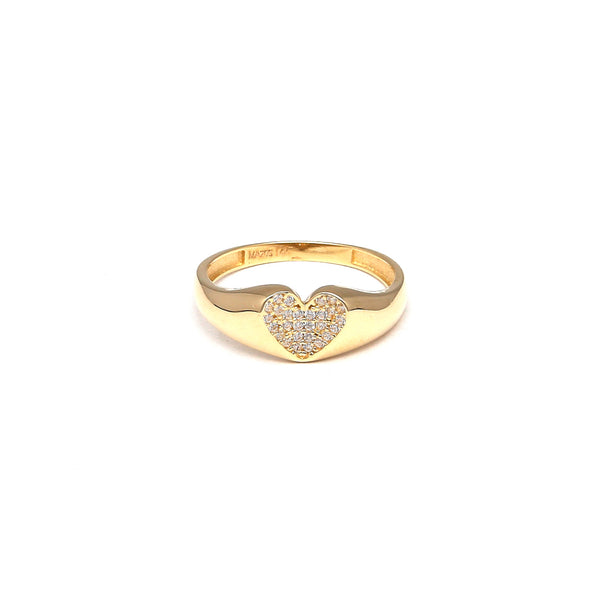 Anillo diseño especial motivo corazón con circonias en oro amarillo 14 kilates.