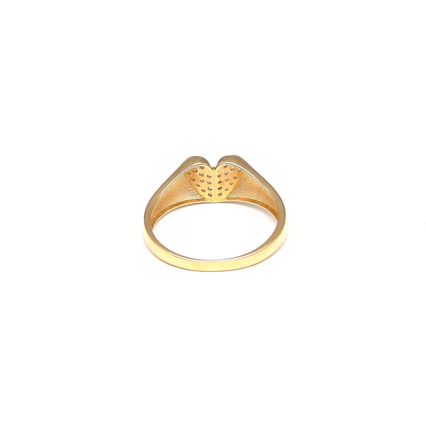 Anillo diseño especial motivo corazón con circonias en oro amarillo 14 kilates.