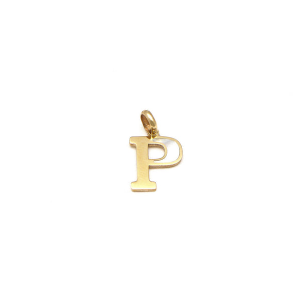 Dije diseño especial motivo letra P con madre perla en oro amarillo 14 kilates.