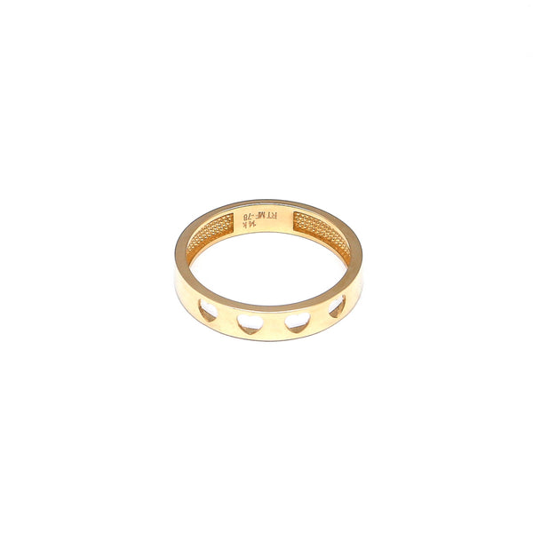 Anillo calado motivo corazones en oro amarillo 14 kilates.