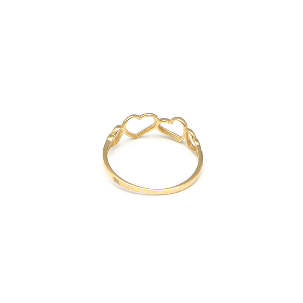 Anillo calado motivo corazones en oro amarillo 14 kilates.