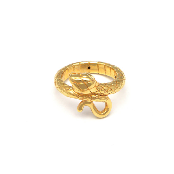 Anillo hueco motivo serpiente en oro amarillo 14 kilates.