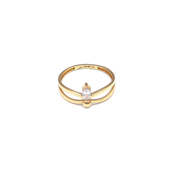 Anillo calado con circonia en oro amarillo 14 kilates.