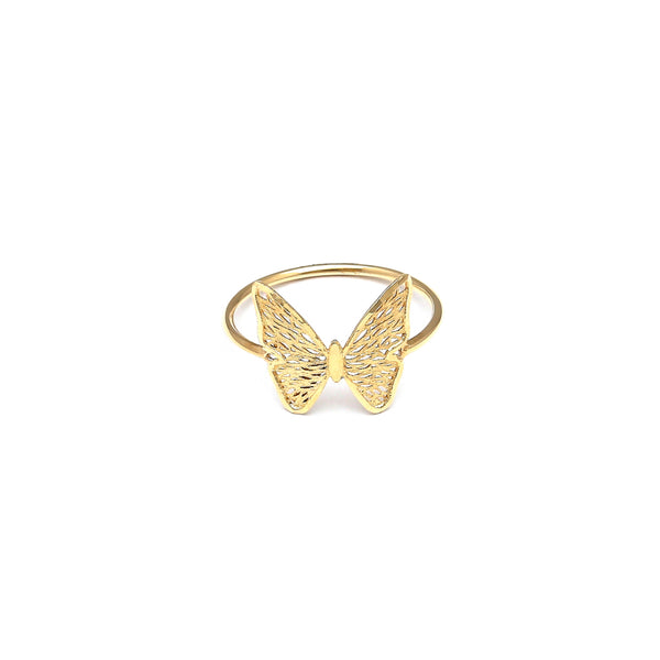 Anillo calado motivo mariposa en oro amarillo 14 kilates.