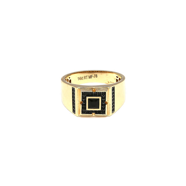 Anillo tipo sello con sintéticos en oro amarillo 14 kilates.