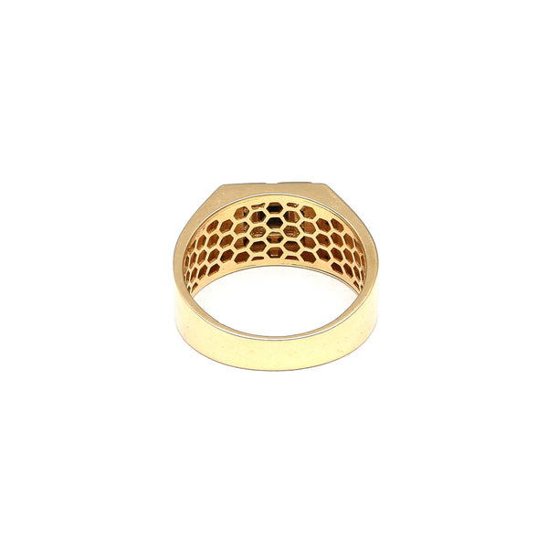 Anillo tipo sello con sintéticos en oro amarillo 14 kilates.