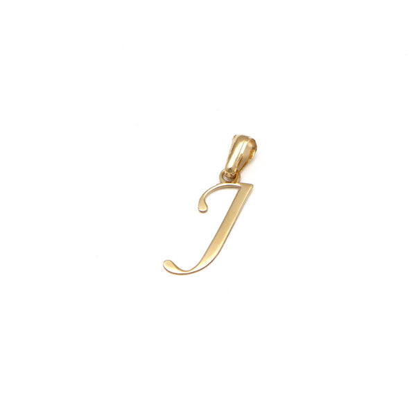 Dije liso motivo letra J en oro amarillo 14 kilates.