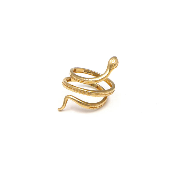 Anillo abierto estilizado motivo serpiente en oro amarillo 14 kilates.