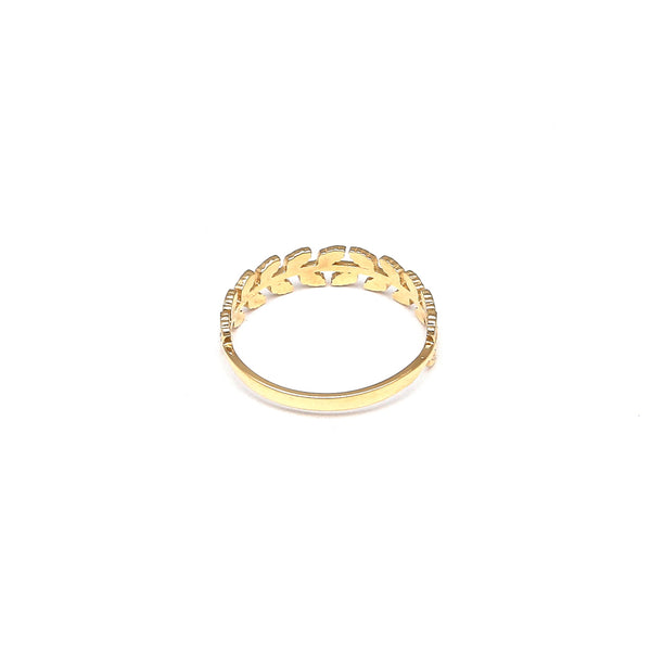 Anillo diseño especial motivo laurel en oro amarillo 14 kilates.