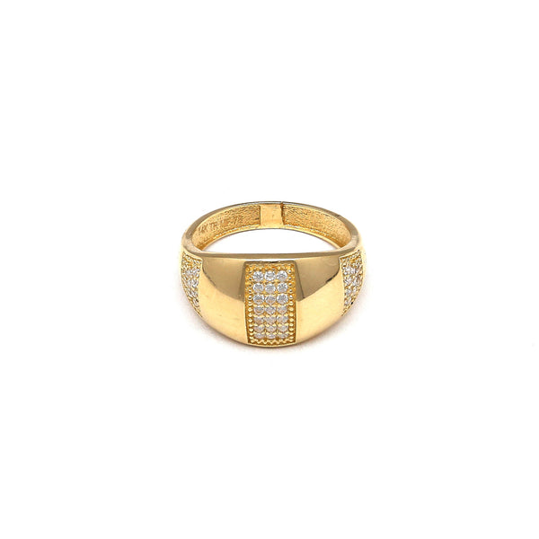 Anillo estilizado con circonias en oro amarillo 14 kilates.