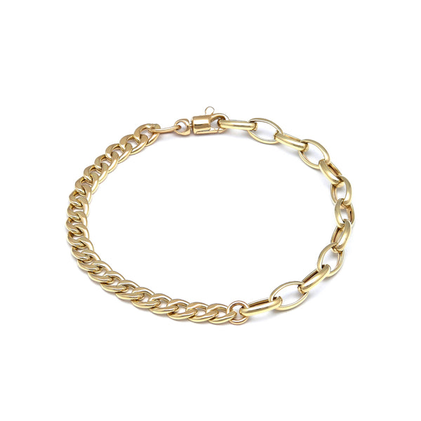 Pulsera eslabón combinado en oro amarillo 14 kilates.